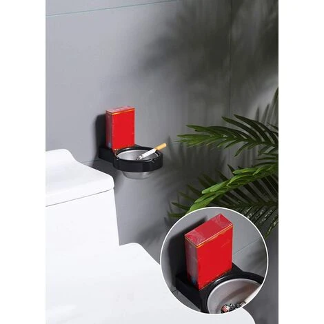 BDD 1 Pièce De Cendrier Mural En Acier Inoxydable, Toilette Non Poreuse à Aspiration Murale Domestique, Cendrier Amovible Pour Salle De Bain Et Bureau, étagère De Rangement, Noir – Image 3