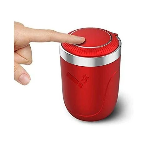 OSQI Cendrier De Voiture Avec Couvercle, Cendrier Coupe-vent Universel Pour Porte-gobelet Poubelle Portable En Acier Inoxydable Cendrier En Plastique Avec LED, Rouge – Image 4