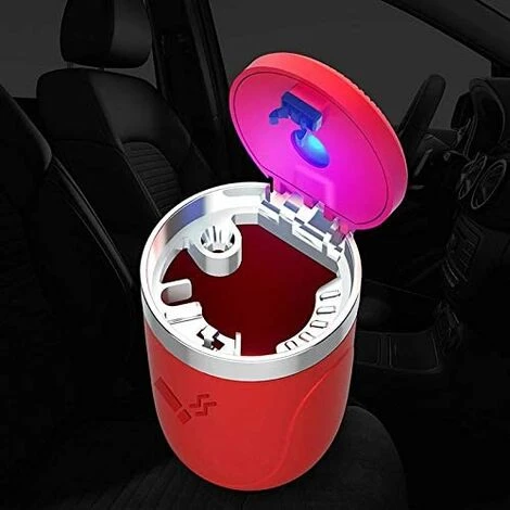 OSQI Cendrier De Voiture Avec Couvercle, Cendrier Coupe-vent Universel Pour Porte-gobelet Poubelle Portable En Acier Inoxydable Cendrier En Plastique Avec LED, Rouge – Image 5