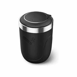 OSQI Cendrier De Voiture Avec Couvercle, Cendrier Coupe-vent Universel Pour Porte-gobelet Poubelle Portable En Acier Inoxydable Cendrier En Plastique Avec LED, Noir