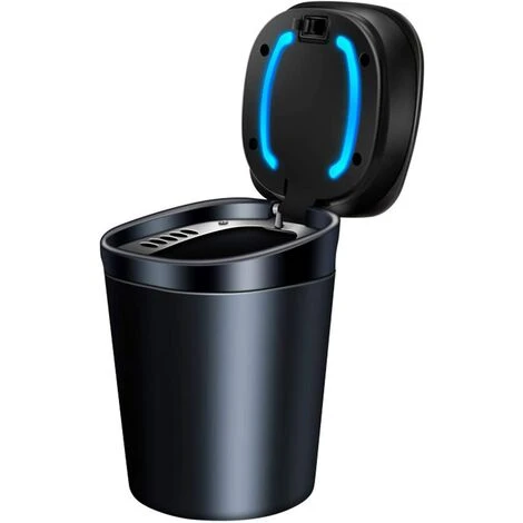 OSQI Cendrier De Voiture Portable Mini Poubelle De Voiture Cendrier Sans Fumée Avec Couvercle Et Indicateur LED Bleu Accessoire De Voiture Pour La Maison Et Le Bureau Noir