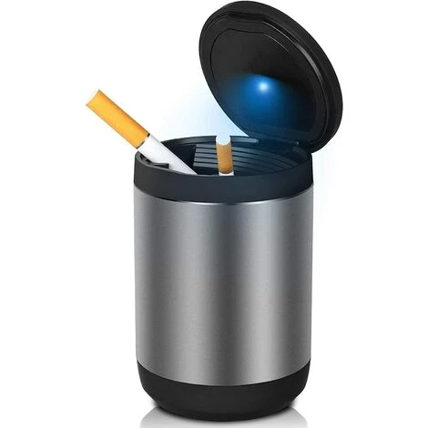 OSQI Cendrier De Tasse De Voiture Avec Couvercle Et Lumière LED, Seau De Cendres De Voyage De Cigare Décoratif Idéal Cendrier De Cigarette Extérieur Poubelle De Voiture