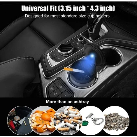 OSQI Cendrier De Tasse De Voiture Avec Couvercle Et Lumière LED, Seau De Cendres De Voyage De Cigare Décoratif Idéal Cendrier De Cigarette Extérieur Poubelle De Voiture – Image 2
