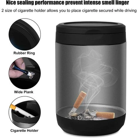 OSQI Cendrier De Tasse De Voiture Avec Couvercle Et Lumière LED, Seau De Cendres De Voyage De Cigare Décoratif Idéal Cendrier De Cigarette Extérieur Poubelle De Voiture – Image 3