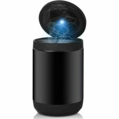 OSQI Cendrier De Voiture Avec Couvercle, Cendrier Extérieur Portable En Acier Inoxydable Sans Fumée, Cendrier De Cigarette Automatique à Lumière LED Noire Pour Bureau à Domicile
