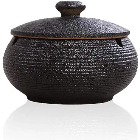 PERLE RARE Cendrier En Céramique Avec Couvercle, Cendrier Coupe-vent Intérieur Et Extérieur (noir)