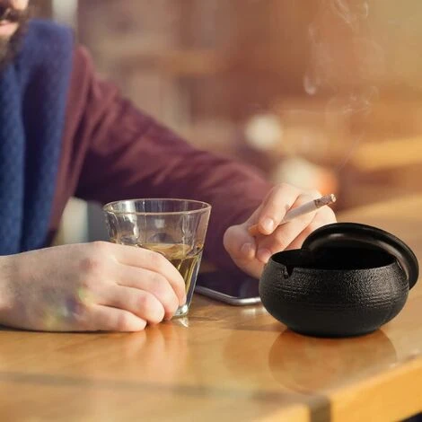 PERLE RARE Cendrier En Céramique Avec Couvercle, Cendrier Coupe-vent Intérieur Et Extérieur (noir) â Image 4