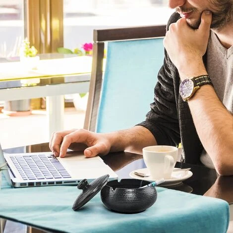 PERLE RARE Cendrier En Céramique Avec Couvercle, Cendrier Coupe-vent Intérieur Et Extérieur (noir) â Image 5