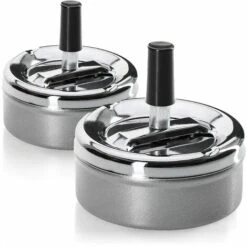 PERLE RARE 2X Cendrier Fermé Avec Fonction Pivotant - Cendrier Pivotant En Métal Pour Intérieur Et Extérieur - Ø 9,5 Cm (02 Pièces - Fonction Pivotant)
