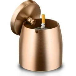 ECHOO Cendrier Avec Couvercle Cigarettes Cendrier Coupe-vent Cendrier Portable Pour IntéRieur Et ExtéRieur Avec Tapis Antidérapant Pour Restaurant Bar Maison Bureau(Or Rose-Petit)