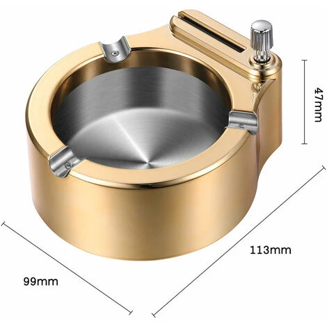 YIENJAOY Poubelle Pour Collectivité , AGILITY Cendrier En Metal Creatif Retro A L Ancienne, Cendrier Multifonctionnel En Acier Inoxydable A Dix Mille Allumettes, Avec Briquet Permanent D Or – Image 4