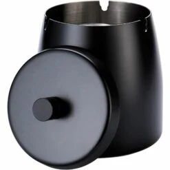 PERLE RARE Grand Cendrier Avec Couvercle Pour Cigarette, Cendrier En Acier Inoxydable Sans Fumée, Sans Odeur, Coupe-vent Pour Table De Bureau à Domicile, Terrasse Extérieure, Balcon (3,93"x3,2"x3,93")