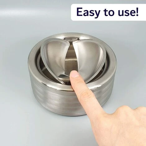 PERLE RARE Cendrier Classique En Métal Argenté Sans Fumée Avec Couvercle Pour Cigarettes – Cendrier Coupe-vent Pour Terrasse, Extérieur, Intérieur, Décoratif, Cendrier En Acier Inoxydable Fantaisie – Image 3