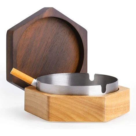 PERLE RARE Cendrier Coupe-vent Pour Mauvaises Herbes Avec Couvercle, Cendrier En Bois Avec Doublure En Acier Inoxydable Pour Une Utilisation En Extérieur Et En Intérieur, Cendrier à Fumer Pour Le Bureau à Domicile