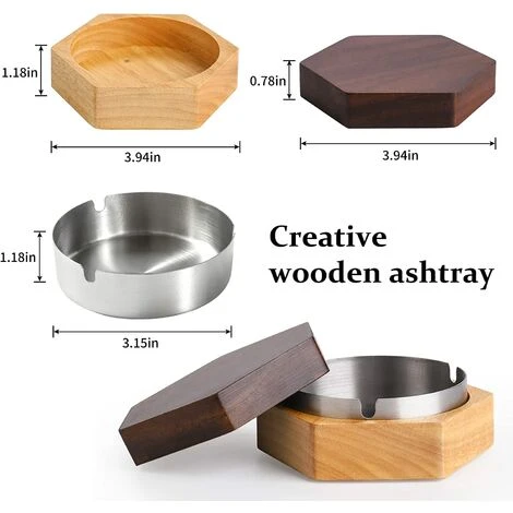 PERLE RARE Cendrier Coupe-vent Pour Mauvaises Herbes Avec Couvercle, Cendrier En Bois Avec Doublure En Acier Inoxydable Pour Une Utilisation En Extérieur Et En Intérieur, Cendrier à Fumer Pour Le Bureau à Domicile â Image 5