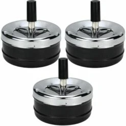 OUSUDELA 3PCS Cendrier Pivotant En Chrome Cendrier Tournant Cendrier à Vent Cendrier Avec Poussoir Cendrier Coupe-vent Pour Intérieur Et Extérieur Noir,Moderne