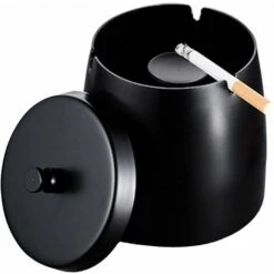 OUSUDELA Grand Cigarettes Cendrier Coupe-vent, Cendrier Coupe-vent Avec Couvercle, Cendrier Portable Pour IntéRieur Et ExtéRieur Avec Tapis Antidérapant Pour Restaurant, Bar, Maison, Bureau, Noir (Grand)