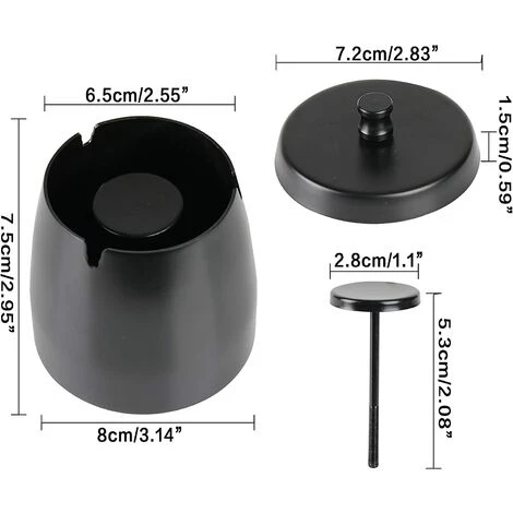 FLYME Exterieur Inoxydable, Cendrier Avec Couvercle Anti Odeur, Cendrie Avec Tapis Antidérapant Pour Interieur Exterieur Jardin Balcon Bar Bureau, Noir (petit) – Image 2