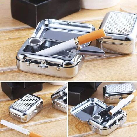 FLYME Cendrier De Poche Anti Odeur,Cendrier Portable, Cendrier Voiture,Mini Acier Inoxydable Cendrier,Mini Cendrier Pour L'usage Extérieur, Cendrier De Cigarette Avec Couvercle Clé Chaîne – Image 4