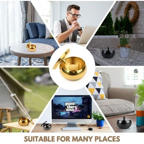 FLYME Cendrier, Cendrier Exterieur Grand XXL, Cendrier Ultra Résistant, Écurie Cendriers, Cendrier Déodorant Pour Balcon Maison Restaurant, Loin De La Tempête, Très Pratique Pour L’extérieur, Or â Image 3