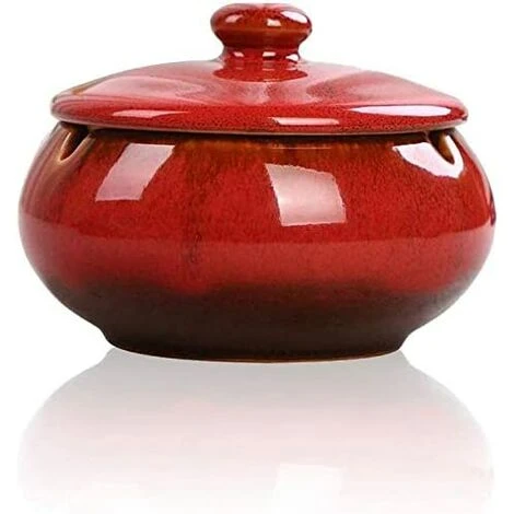 FLYME Cendrier En Céramique Avec Couvercle, Cendrier Coupe-vent Pour Cigarette Intérieure Ou Extérieure (rouge)
